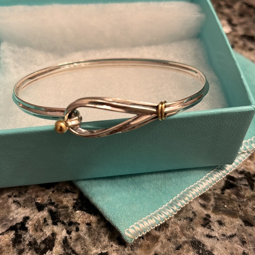 Tiffany & Co 18k Yellow Gold Hook & Eye Loop Sterling Silver Bracelet - Picture 2 of 11